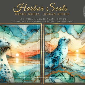 Harbor Seal Watercolor Prints: Ocean Art, Junk Journal (Digital Download)