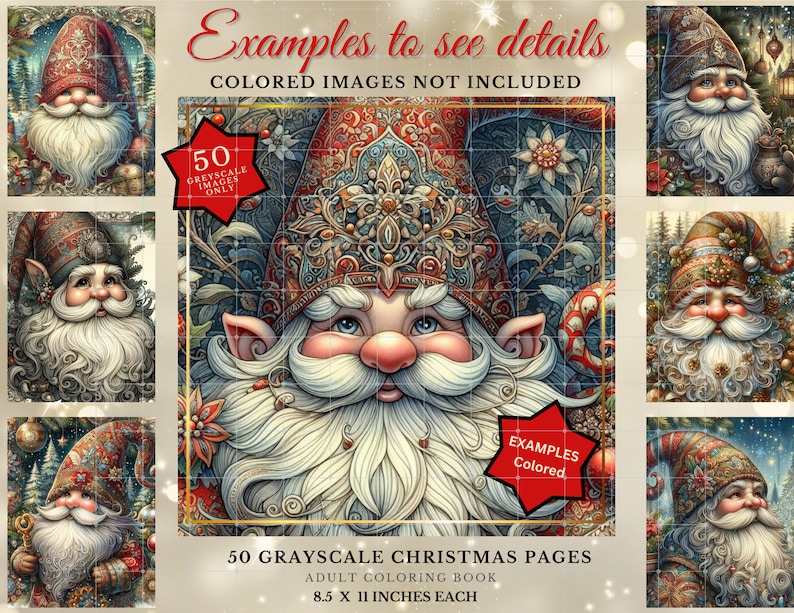 Gnome Coloring Book: 50 Festive Holiday Pages, Digital Download image 4