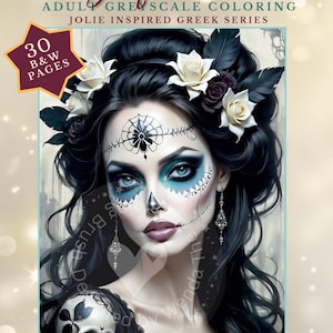 30 Day of the Dead Coloring Pages, Fairies Coloring Book, Gnome, Witch, Elf, Fantasy Grayscale Halloween for Adults & Kids Print Pdf