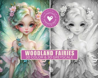 Arte de hadas del bosque para diarios basura, scrapbooking y colorear ilustraciones de hadas (descarga digital)