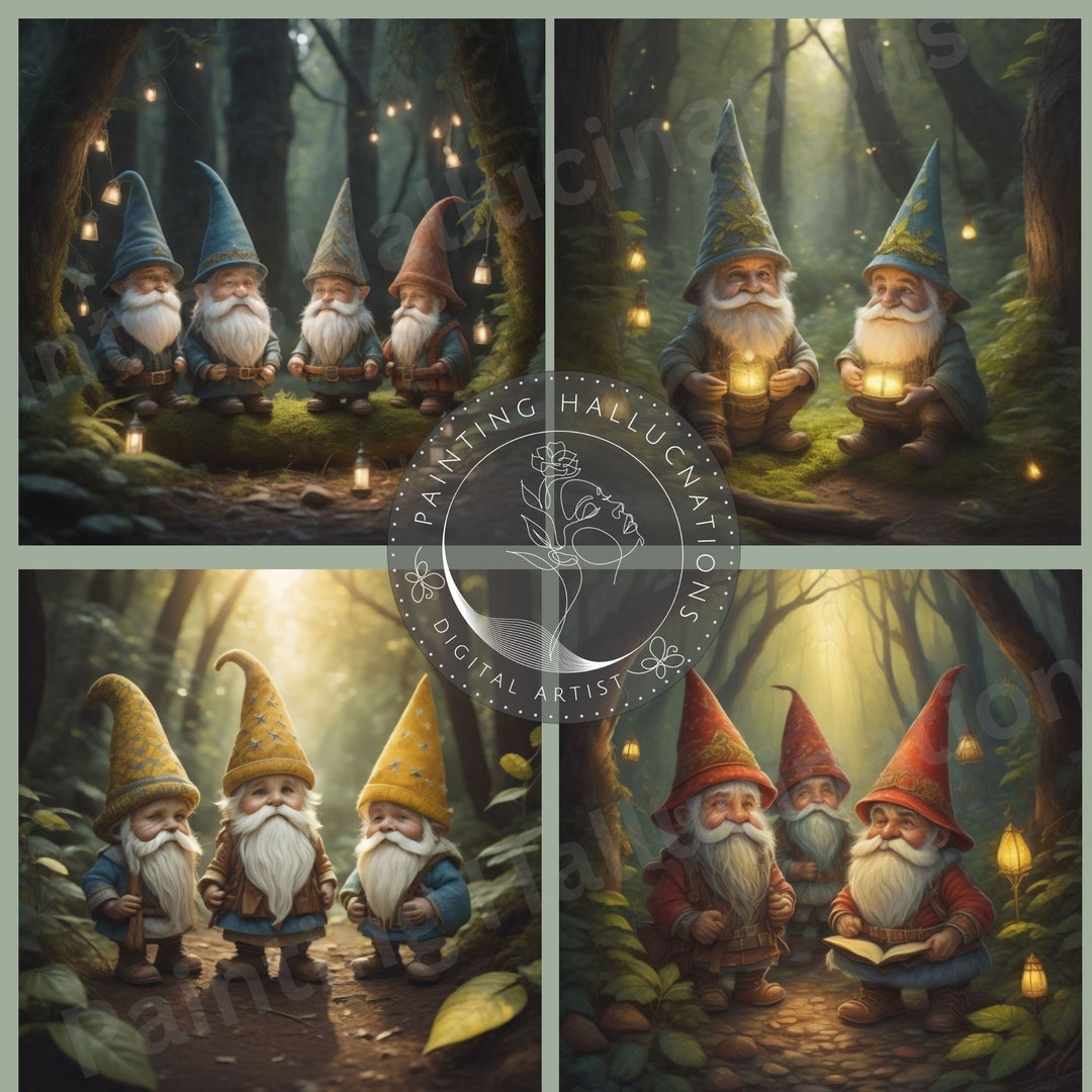 4 PRINTABLE Garden Gnomes Friends Fantasy Land Garden Gnomes Etsy