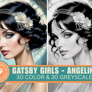 Gatsby Girl Grayscale Coloring Book: 1920s Flapper (Printable PDF)