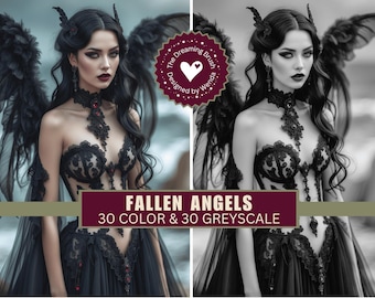 Fallen Angels Coloring Book – Gothic Fantasy Art, Printable Pages (Digital Download)