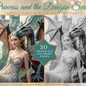 Fairy Princess and the Dragon Book 4 – Grayscale Coloring Pages PDF | Fantasy Digital Art for Adults & Teens | Printable Fairytale Download