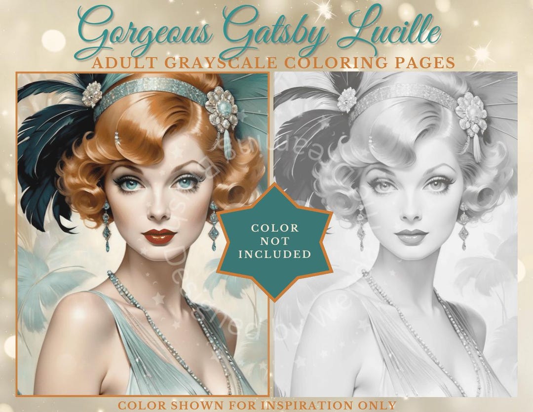 30 Lucille Grayscale Coloring Pages – 1920s Gatsby Diva Art, Flapper ...