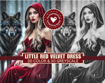 Libro da colorare di Cappuccetto Rosso – Arte fantasy gotica (download digitale)