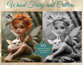 Woodland Fairy Coloring Book: Grayscale Forest Critters (PDF Download)