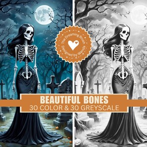 ゴシックスケルトンメイデンぬり絵ブック - ハロウィンファンタジーアート（デジタルダウンロード）