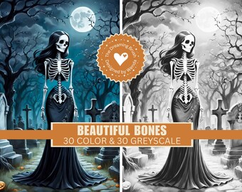 ゴシックスケルトンメイデンぬり絵ブック - ハロウィンファンタジーアート（デジタルダウンロード）