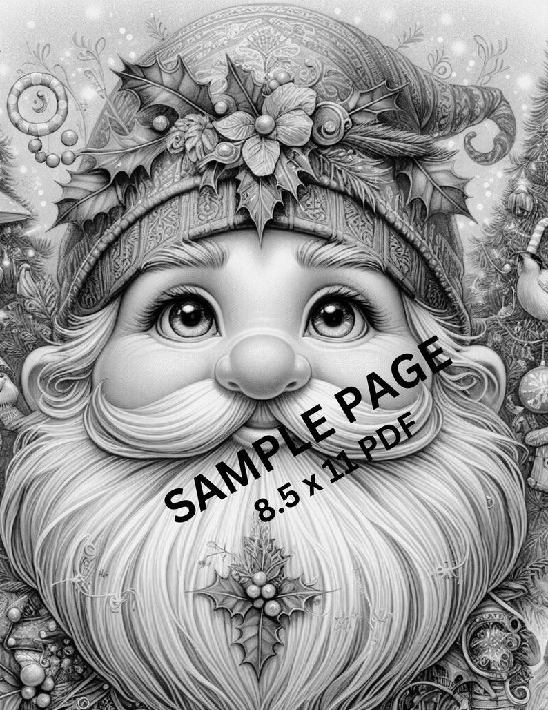 Gnome Coloring Book: 50 Festive Holiday Pages, Digital Download image 10