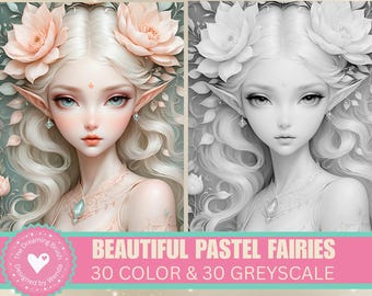 Woodland Fairies Coloring Book: Grayscale Elf Girls (PDF Download)