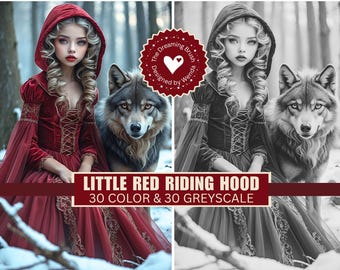 Libro da colorare di Cappuccetto Rosso – 60 pagine di arte fantasy (download digitale)