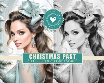 Vintage Christmas Coloring Book | Victorian Holiday Art | Grayscale & Color | Digital Download