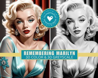 Marilyn Monroe Art Coloring Book | Vintage Hollywood Glamour Grayscale Pages | Digital Download