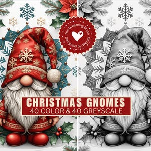 JPG des gnomes de Noël | Kit de journal indésirable des fêtes, art nordique de nain, pages d'un livre de coloriage d'hiver