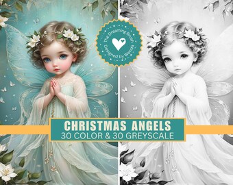 Christmas Angel Holiday Fairy Art Print for Junk Journaling, Scrapbooking, Card Making, Coloring Book