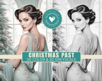 Christmas Coloring Book | Vintage Winter Fashion | Grayscale Digital Download