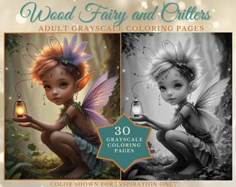 Woodland Fairies Coloring Book: Grayscale Fantasy Art (PDF Download)