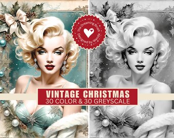 Marilyn Christmas Coloring Book | Hollywood Glamour Pages | Grayscale PDF | Digital Download