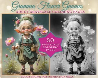 Gnome Coloring Book: Grayscale Garden Art PDF, 30 Pages