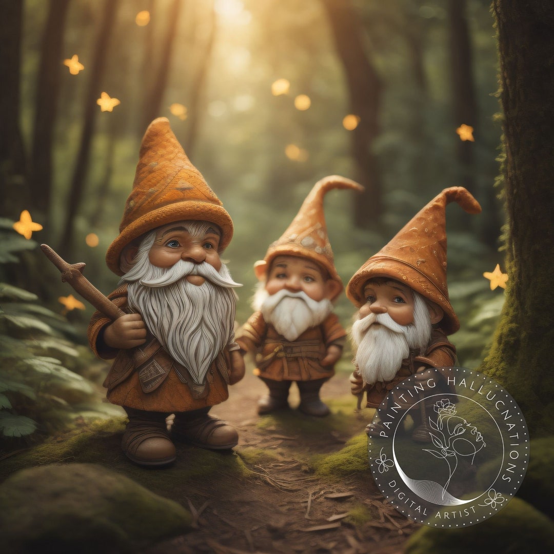 4 PRINTABLE Garden Gnomes Friends Fantasy Land Garden Gnomes Etsy