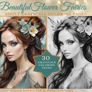 Flower Fairies Coloring Book: 30 Grayscale Fantasy Portraits (PDF)