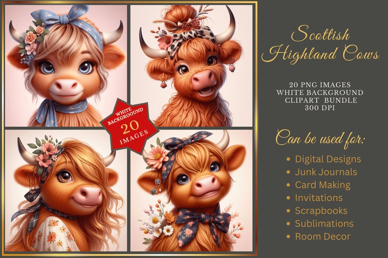20 Scottish Highland Cow Clipart, Watercolor Highland Cow Clipart PNG ...