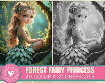 Kleurboek Forest Fairy Princess: 30 pagina's in kleur en grijstinten (pdf-download)