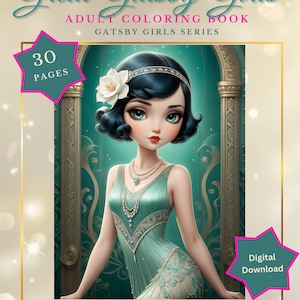 Gatsby Girls Grayscale Coloring Book: 1920s Flapper Fashion (Printable PDF)