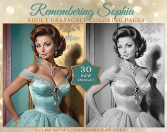 Coloring Book Title: Sophia-Inspired Hollywood Diva Coloring Book – 30 Grayscale Pages of 1950s Glamour and Iconic Italian Elegance