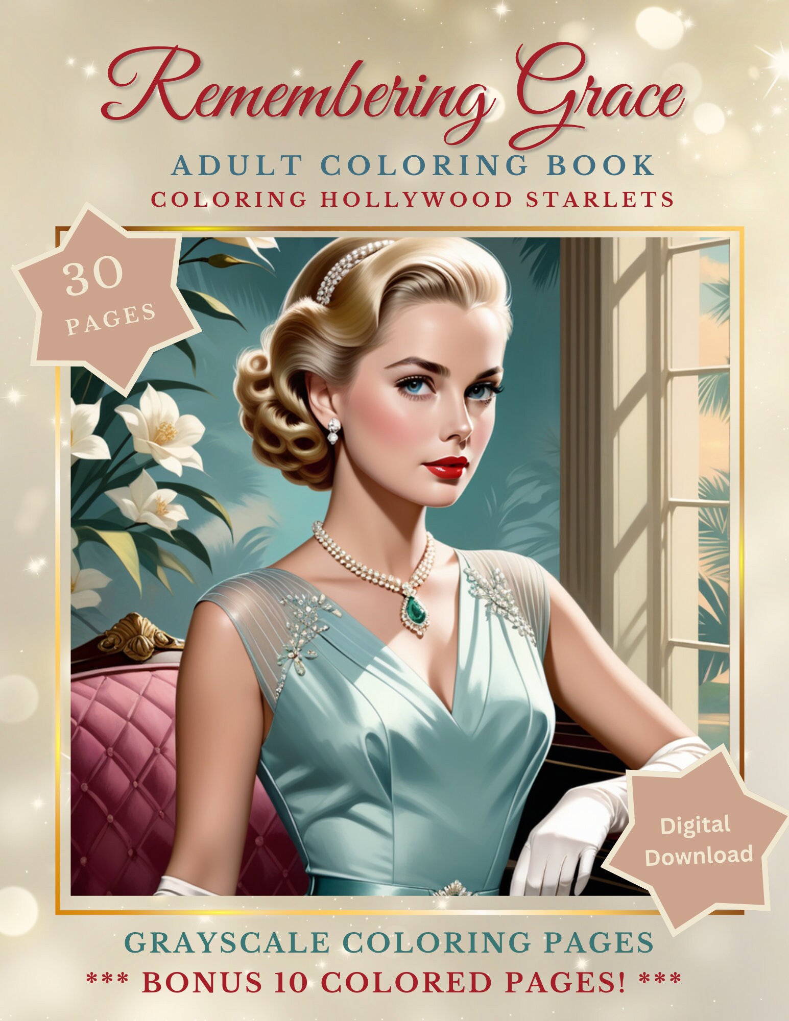 30-grace-kelly-inspired-adult-greyscale-coloring-book-printable-pdf-bonus-10-full-colored-pages-and-cover-instant-digital-download-etsy