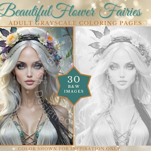 Flower Fairies Coloring Book: 30 Elegant Grayscale Portraits (PDF)
