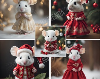 5 Digital Download for Christmas Mice, Scrapbooking, Wall Art Posters, Junk Journal and Card Making, Wall Décor, Christmas Mouse Digital Art