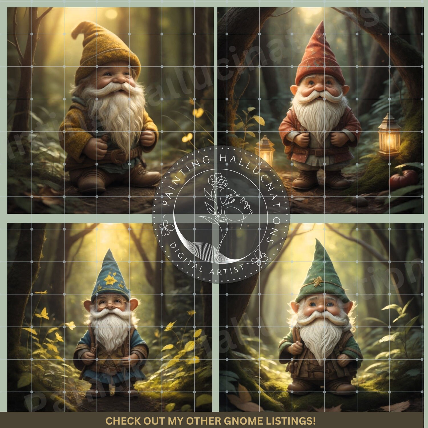 4 PRINTABLE Fall Garden Gnomes, Fantasy Land Garden Gnomes, Posters for ...