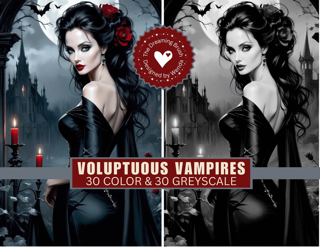 Grayscale Vampire Raphael Voluptuous Vampires – Book 2 Full Color and Greyscale Coloring Pages ...