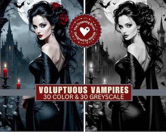 Voluptuous Vampires – Book 2 Full color and greyscale Coloring Pages: Fantasy Grayscale Art (PDF)