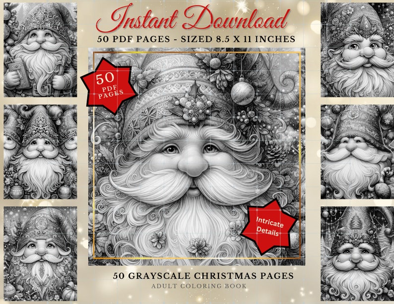 Gnome Coloring Book: 50 Festive Holiday Pages, Digital Download image 2