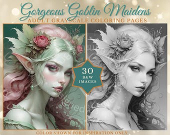 Goblin Maidens Malbuch: 30 Fantasy Portraits in Graustufen (PDF)