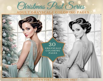 Christmas Past Coloring Pages – Vintage Holiday Scenes to Color | 30 Black and White Printable Grayscale Pages for Relaxation and Joy