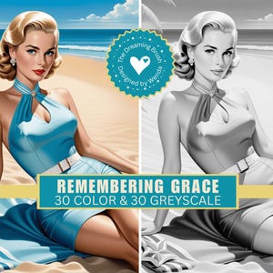Adult Coloring Book | Grace 1950s Beach Glamour Vintage Pinup | Digital Download