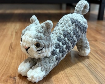 Custom Crochet Stretching Cat Plushie - Handmade Small Stuffed Animal