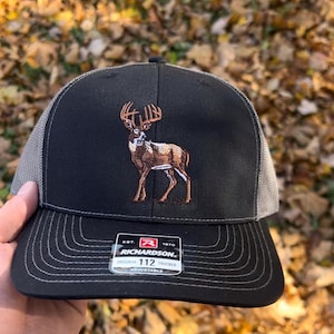 Black Whitetail Deer Embroidered Richardson 112 Trucker Hat