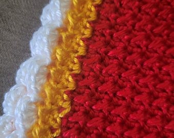 KANSAS CITY CHIEFS Scarf.  Homemade and made with soft yarn that will keep you warm and comfortable at all outside events.  Great gift idea!