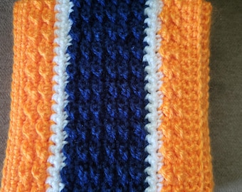 DENVER BRONCOS Handmade Scarf.  Made with a soft and warm yarn.  Great to wear to the game or any outside occasion.  Great gift idea.