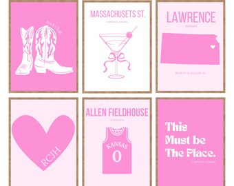 University of Kansas Pink Wall Art, Set of six KU Prints