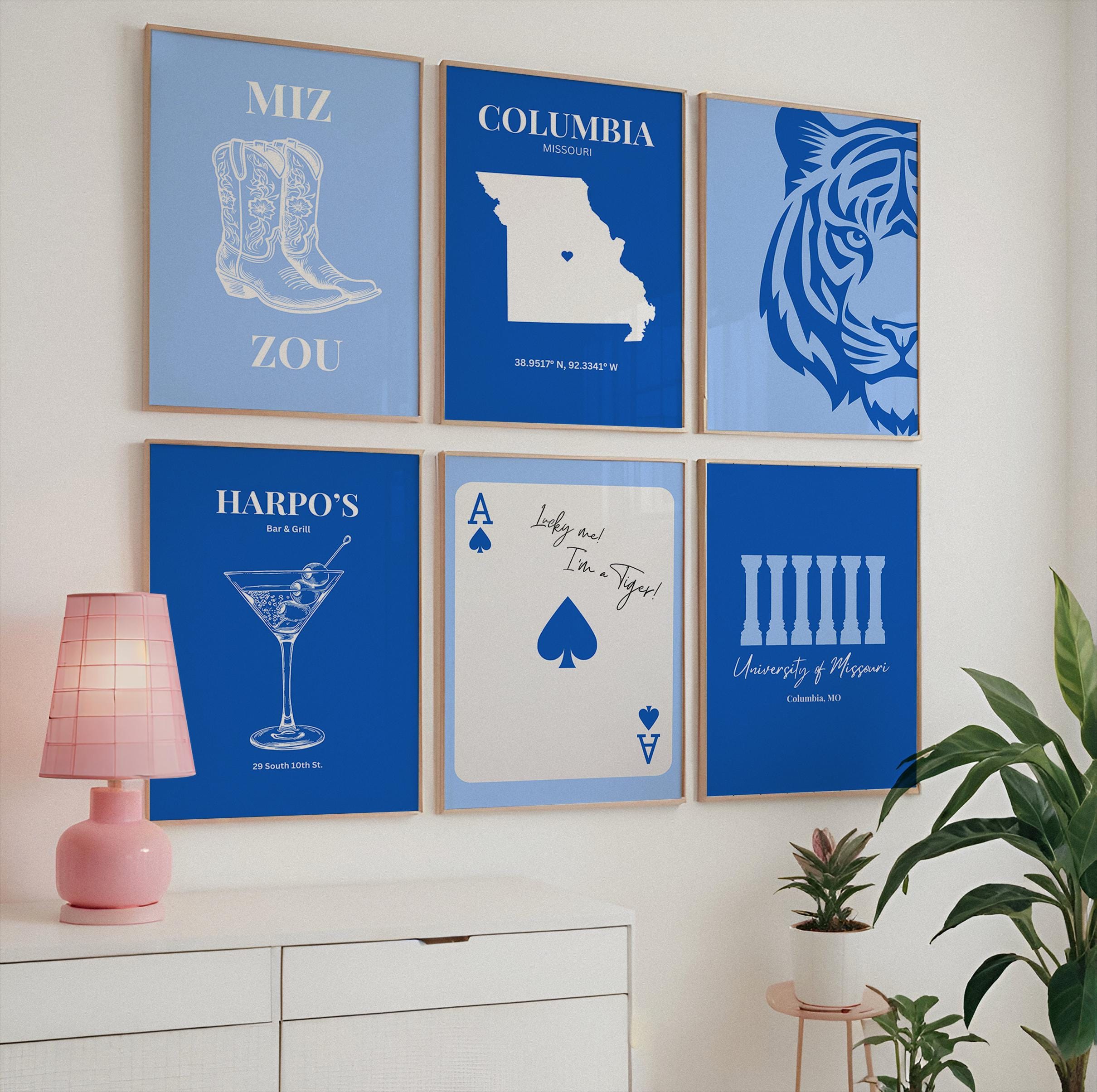 University of Missouri Blue Wall Art, Set of six Mizzou Prints