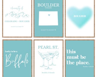 University of Colorado Boulder Blue Wall Art, Set of six CU Boulder Prints, CU Boulder Wall Decor
