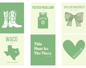 Baylor University Green Wall Art, Set of 6 Printables