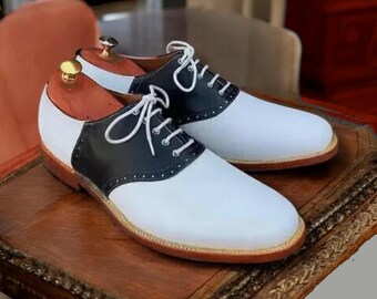 Stacy Adam’s Classic Two-Tone Leather Men’s Brogue Oxfords in Black and White Vintage Stacy Adams Spectator Wingtip Oxford Shoe 10 Brown  main image 2