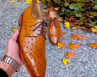 Handmade Formal Ostrich Printed Leather Shoes for Men | Luxury Custom Made Dress Shoes